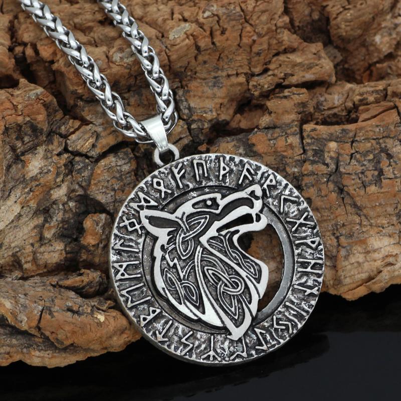 Pendant Necklaces Odin Wolf Freki Amulet Rune Valknut Viking Necklace With Gift Bag-image-706613654