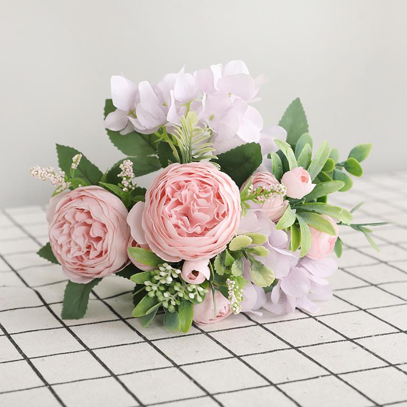 

Decorative Flowers & Wreaths 1 Pcs Living Room Desktop Decoration Simulation White Hydrangea Artificial Flower 6 Peony Bouquet