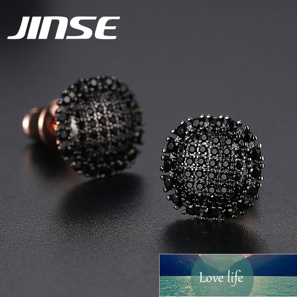 

JINSE Korean Earrings Men Black Cubic Zirconia Rose Gold Color Stud Earrings Punk Gold Men Earrings Fashion Hip Hop Jewelry 2020