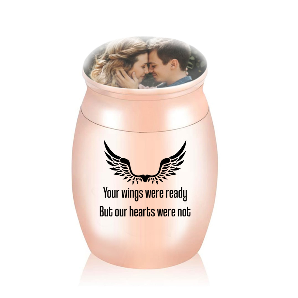 

Metallic angel wings cremation urn pendant, small ashes jar can hold photos, store ashes/hair, etc. to commemorate family members-Your wings,are ready but my heart is not