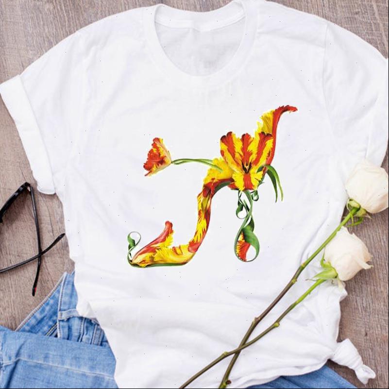 

graphic elegant short sleeve women t shirt floral flower printing 90s clothing tees print womens, White