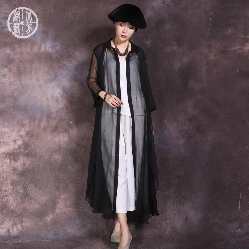 

Women's Trench Coats -selling 2021 100 Sets Of Ultra-thin Double-layer Long Style Jacket With Elegant Cardigan Sunscreen In Summer, Black