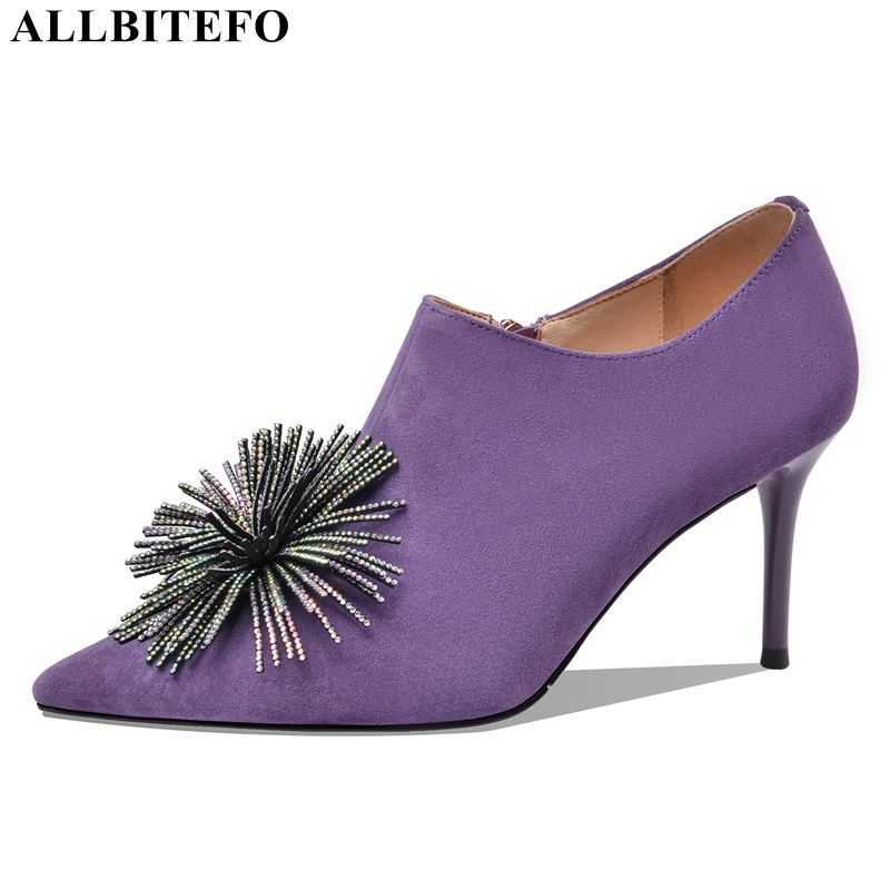 

ALLBITEFO flower women heels shoes thin heel sheepskin genuine leather high heel shoes fashion party high heels women 210611, As picture