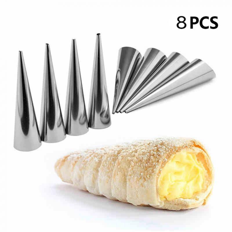 8PCS Conical Tube Croissants Molds Kitchen Stainless Steel Baking Cones Horn Pastry Roll Cake Mold Spiral Baked Cookie Tool-image-694045109