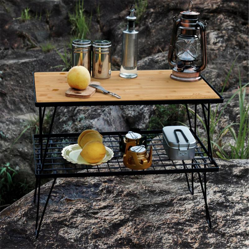 

Camp Furniture Camping Folding Table Protable Multifunctional Iron High Load-Bearing Mesh With Bamboo Board Outdoor Picnic Barbecue Home