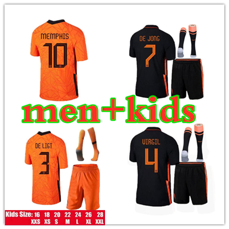 

2021 F.DE JONG VIRGIL DE LIGT MEMPHIS soccer jersey 20 21 national man women kids football shirt kit, Black;yellow