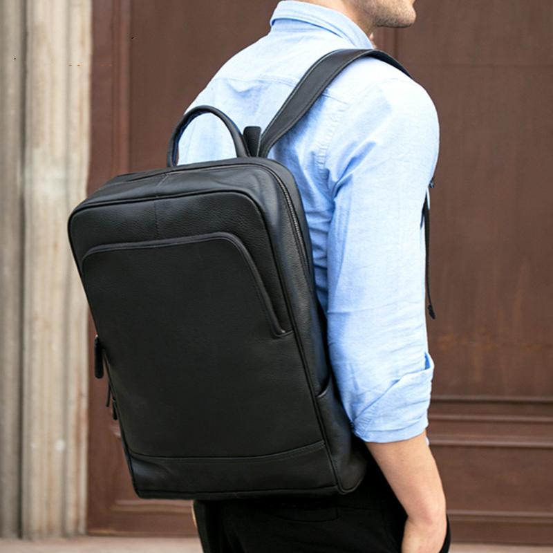 

Backpack 2021 Natural Cowskin 100% Genuine Leather Men's Fashion Large Capacity Shoolbag For Boy Laptop Bag, Black