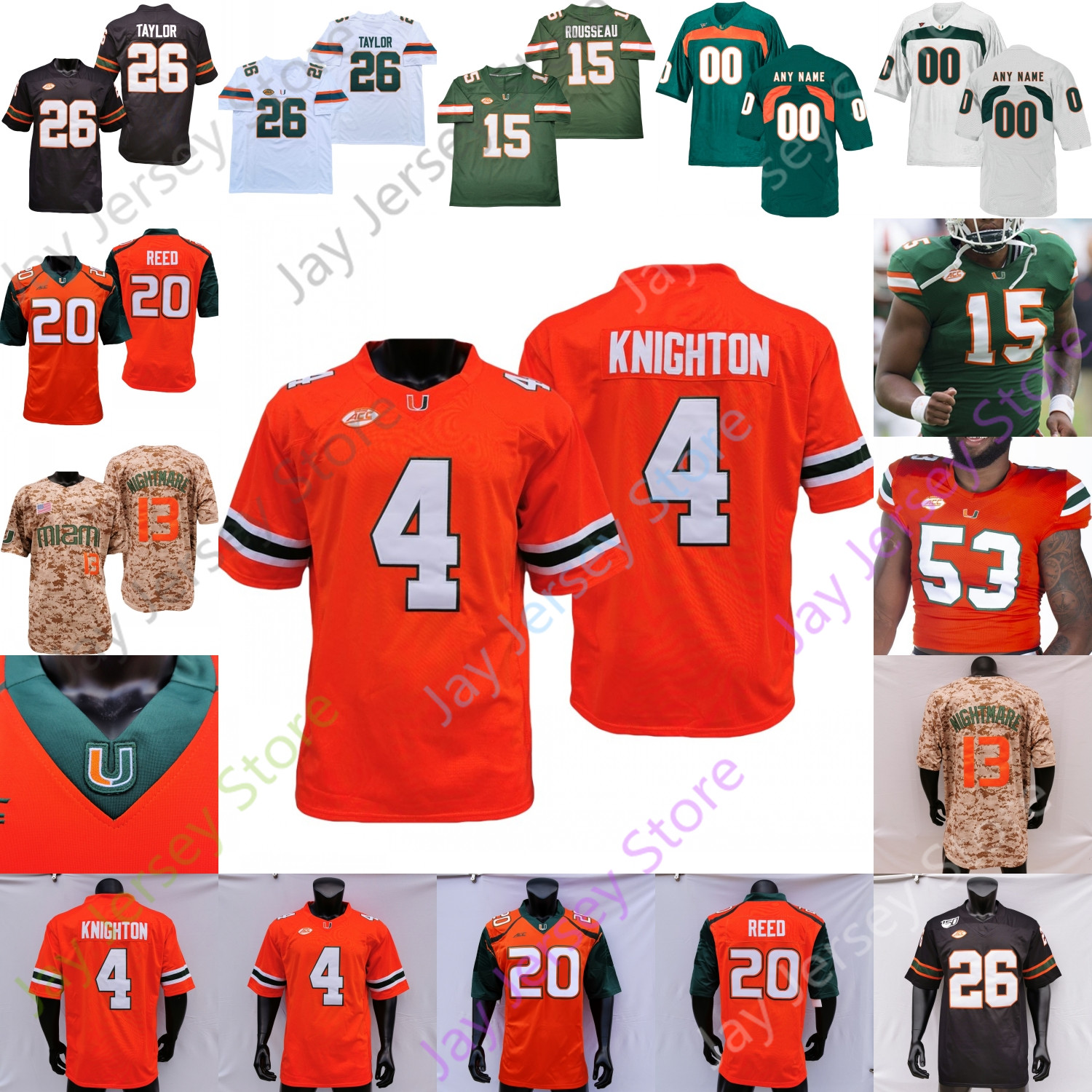 

Miami Hurricanes Football Jersey NCAA College Cam'Ron Harris Sean Taylor Reed D'Eriq King Donald Chaney Jr. Xavier Restrepo Key'Shawn Smith Charleston Rambo, Green ii
