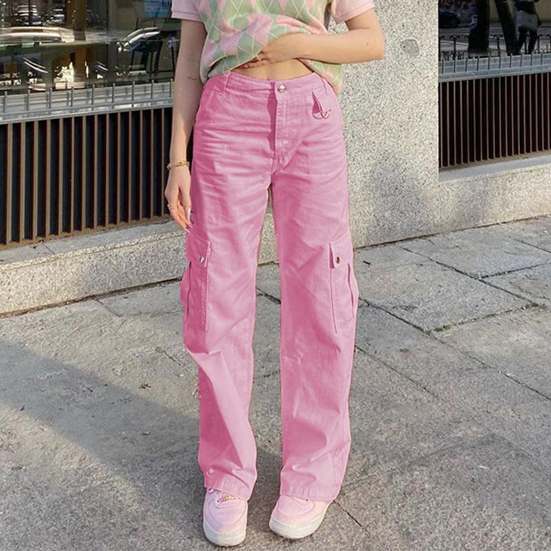 

Women' Jeans Stylish Pink Baggy Y2K For Girls Fashion Chic 2021 High Waisted Women Vintage Trouser Frmale Cargo Denim Pants Capris, Pink jeans