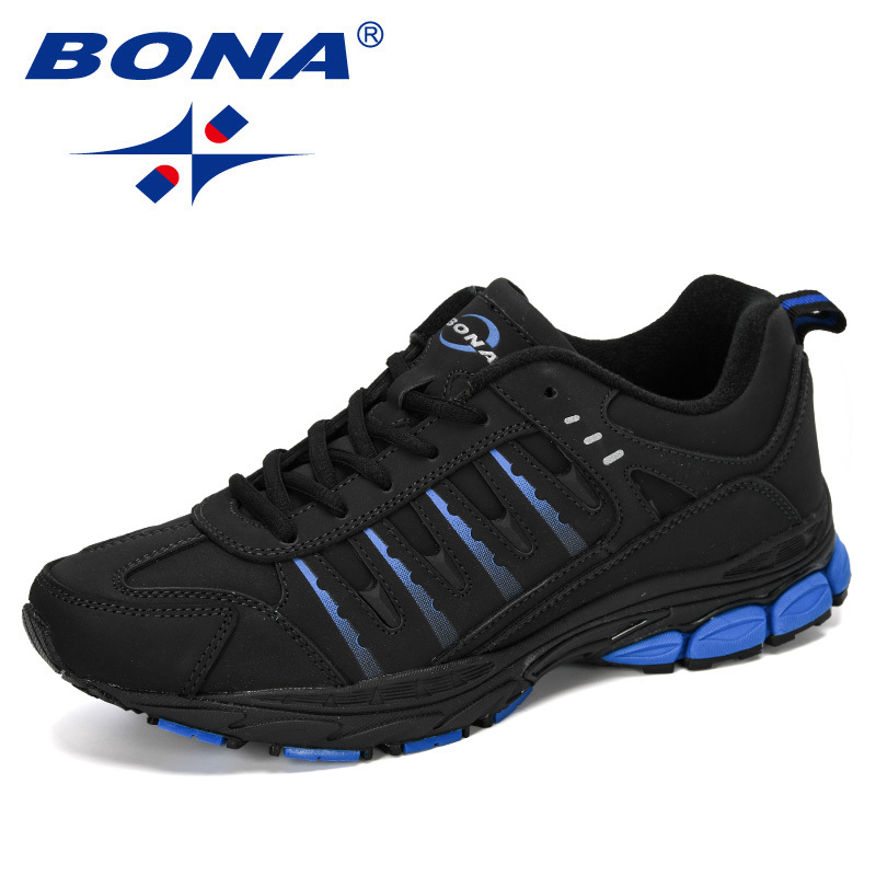 

BONA 2019 New Designer Leather Sports Sneakers Shoes Men Running Shoes Comfortable Athletic Footwear Outdoor Jogging Shoes Man, Black