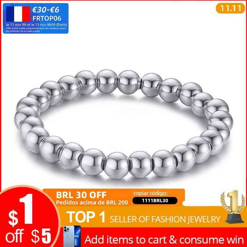 

Vnox Black Gold Smooth Stainless Steel Beads Bracelets Men Not Fade