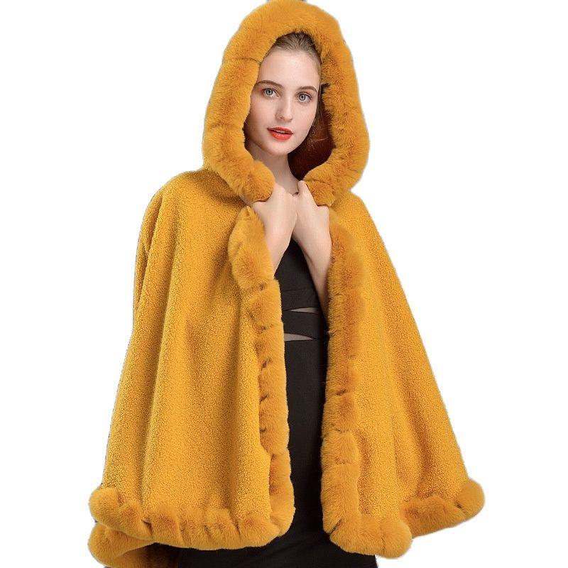 

Scarves 9001 European And American Fashion Thickened High-end Imitation Fur Collar Women's Cape Hooded Ponchos