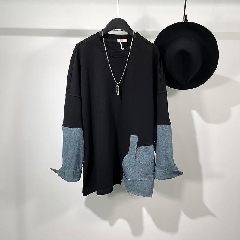 

Men's Hoodies & Sweatshirts Owen Seak Men Cotton Pullover Gothic Style Clothing Spring Autumn Women Solid Black Bottoming Shirt