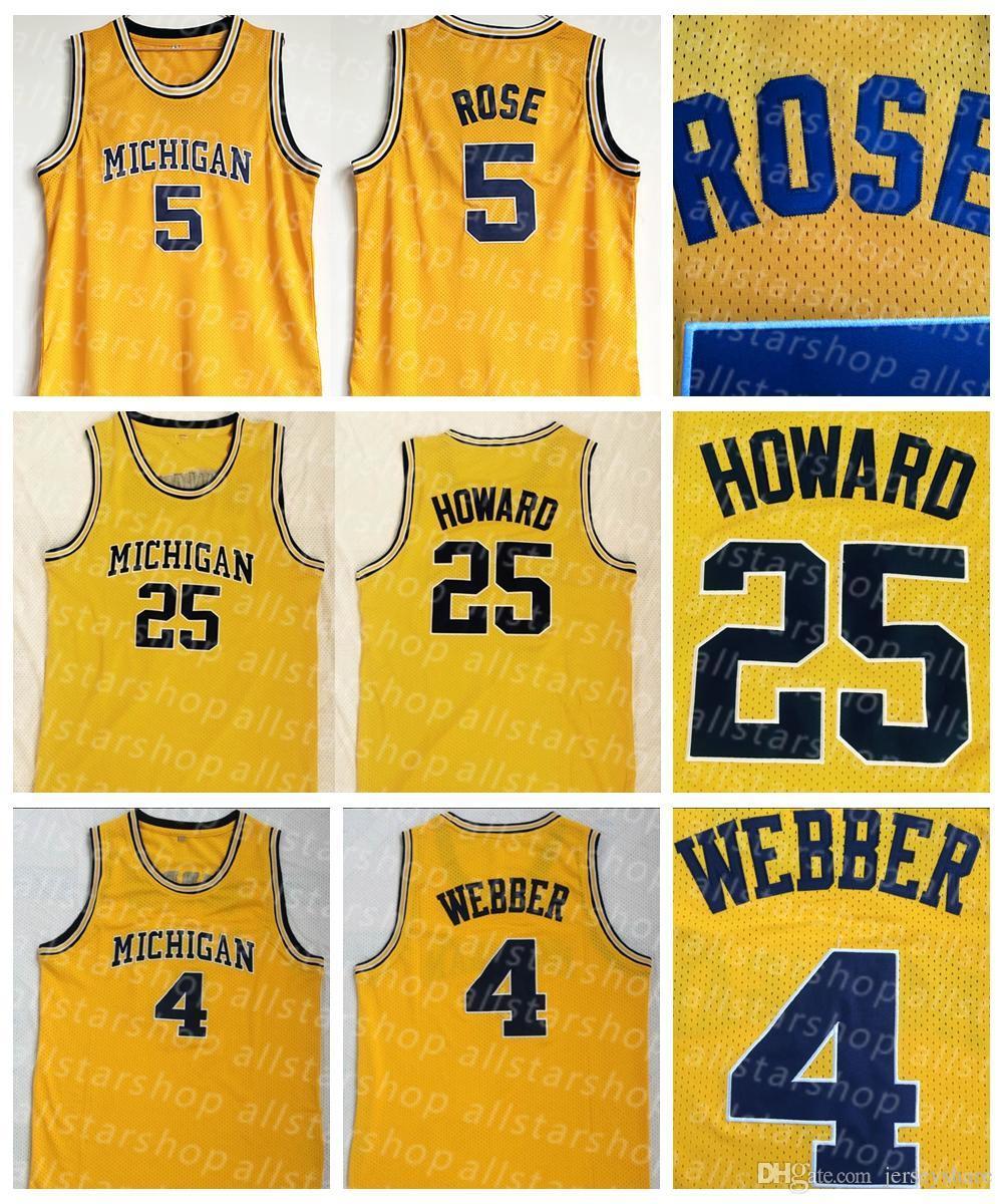 

2022 College Basketball Jerseys best quality Men's Michigan Wolverines 5 Jalen Rose Jersey 4 Chris Webber 25 Dwight Howard University Stitched Jersey, As pic