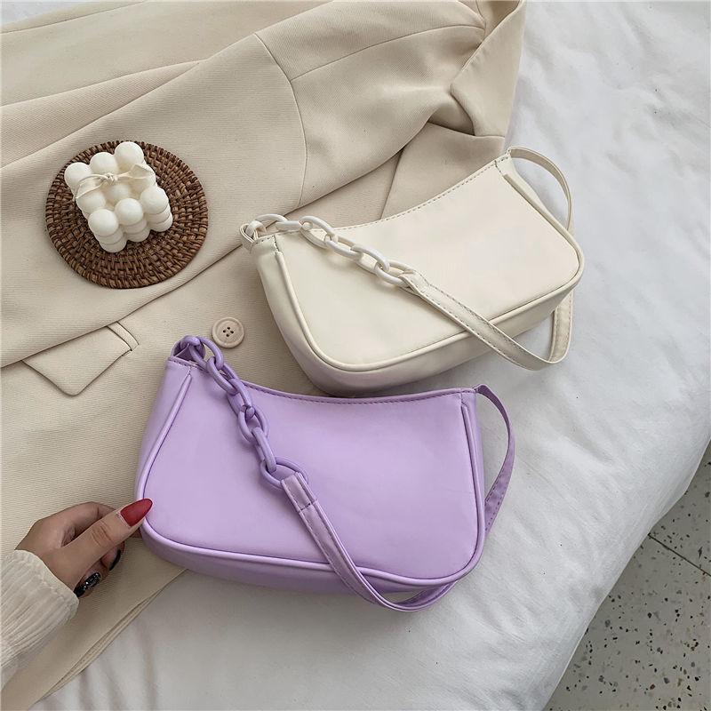 

Waist Bags Crocodile Pattern Baguette Handbag For Women 2021 Candy Color Chain Ladies Small Shoulder Fashion Design Leather Armpit Bag