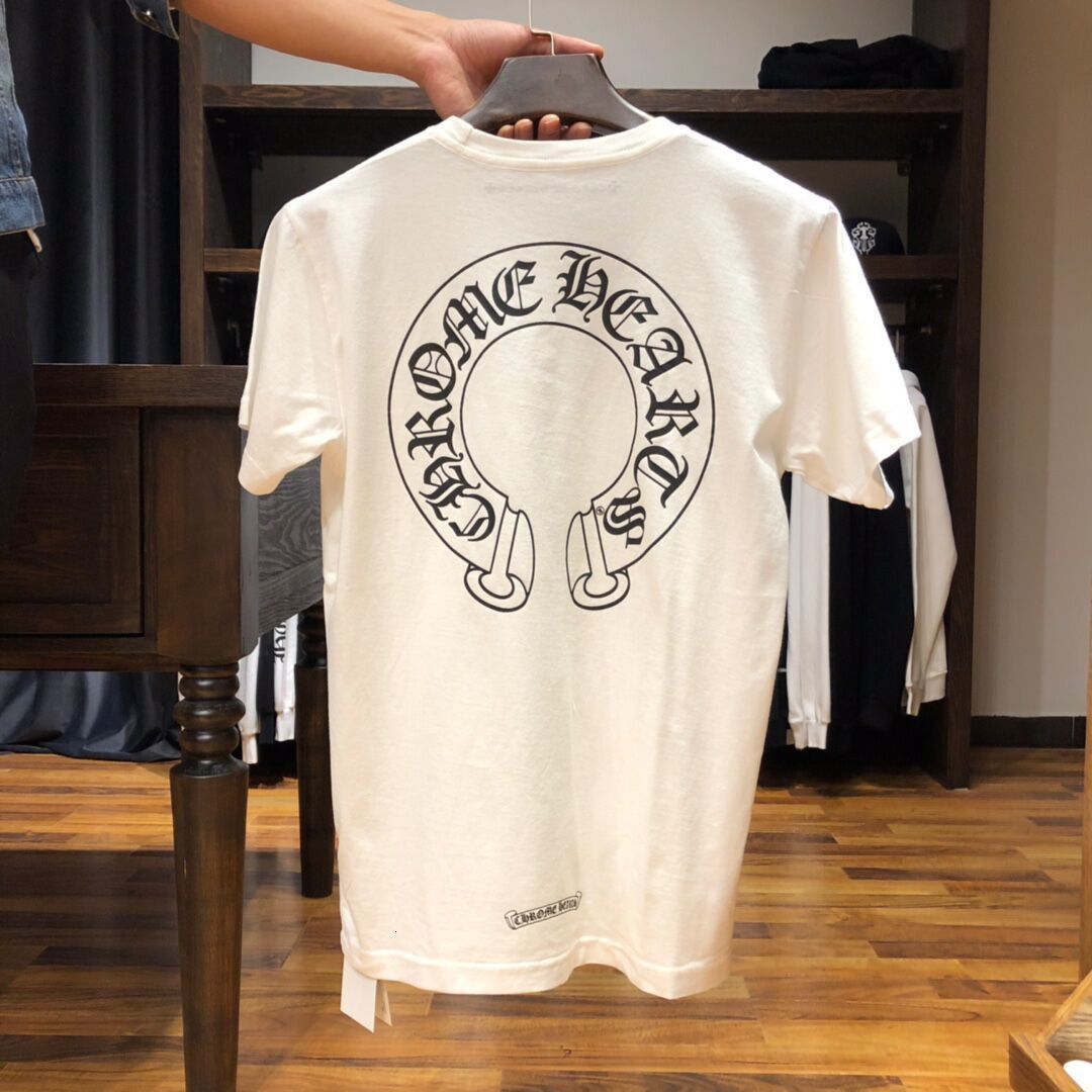 

21ss Brand Sleeve Horseshoe Chao Short Men's Chrome heart croxin and Women's Tshirt Sanskrit Hip Casual Round Neck Couple's B, White;black