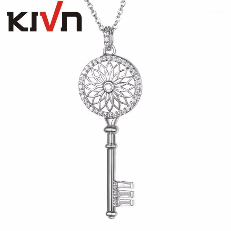 

Fashion Jewelry Lotus Cubic Zirconia Womens Girls Bridal Wedding Key Pendant Necklaces Birthday Gifts 10pcs Lot Wholesale Chains