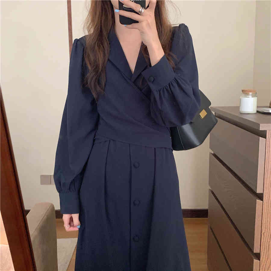 Spring Girls Boho Solid Female Vintage Dress Party Oversize Long Sleeve Women Dresses Robe Vestido 210417Z