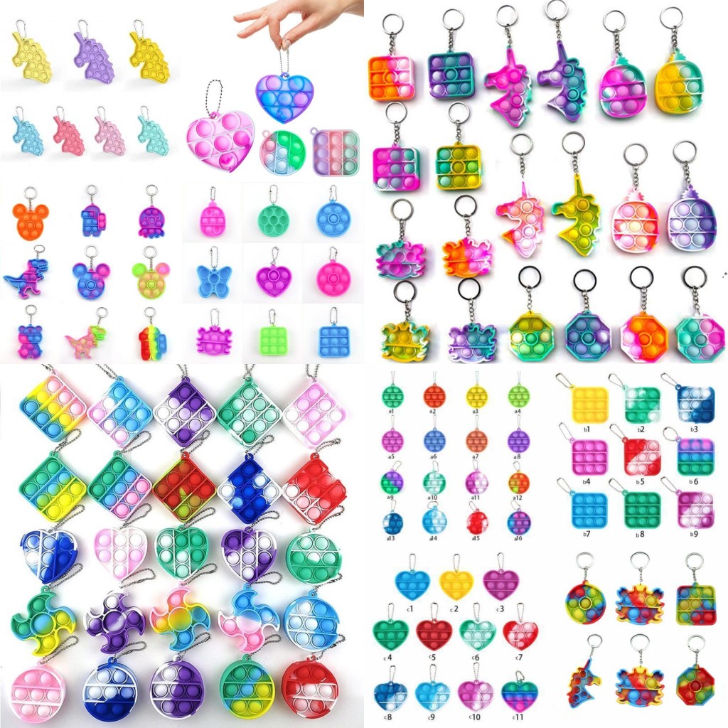 

2021 DHL Decompression Toy Fidget Simple Dimple Keychain Push Bubble Fidget Toys key chain Anti Stress Bubble Board keychain Party Favor
