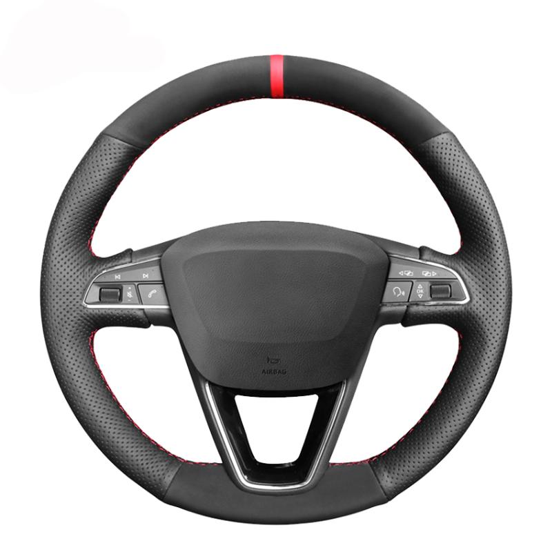 

Steering Wheel Covers Black PU Faux Leather Suede Car Cover For Seat Leon 5F 3 2013-2021 Ibiza 6J Tarraco Arona Ateca Alhambra