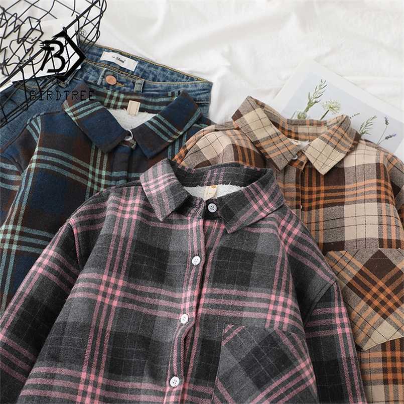 

Winter Vintage Thick Warm Cotton Plaid Shirts Jacket Long Sleeve Turn-Down Collar Velvet Fleece Tops Loose Casual Outwear C 211029, Purple plaid