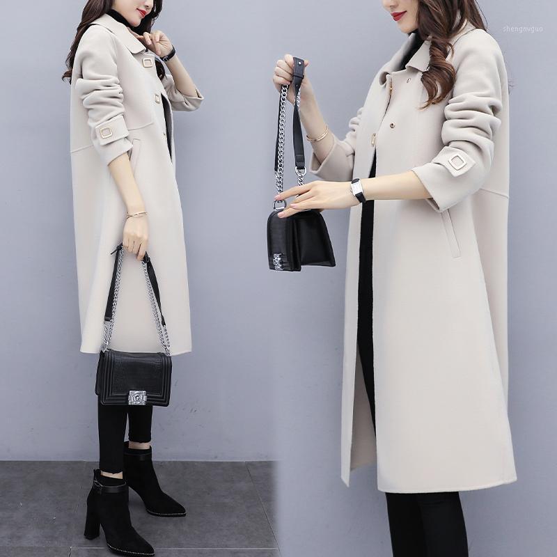 

Women' Wool & Blends Mid-Length Woolen Coat Female 2021 Spring Autumn Korean Loose Casual Single-Breasted Fashionable Woolens Overcoat Wome, Black