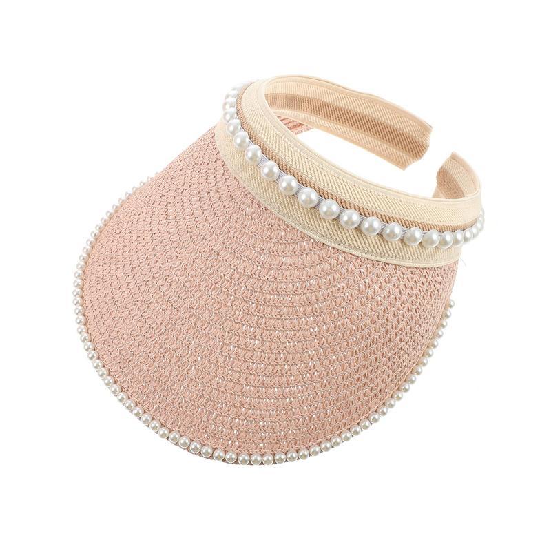 

Wide Brim Hats Summer Pearl Lady Empty Tops Sun Visor Hat Straw Caps, White