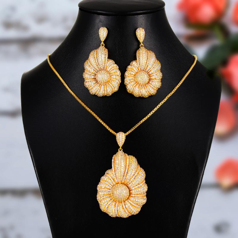 

earrings & necklace kellybola trendy luxury 2pcs big drop statement women's wedding full cubic zircon dubai bridal jewelry set, Silver