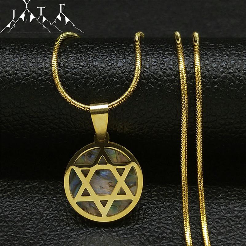 

Pendant Necklaces Judaism Hexagram Abalone Stainless Steel Small Gold Color Women Jewelry Collier Coquillage Femme N8017S05, Silver