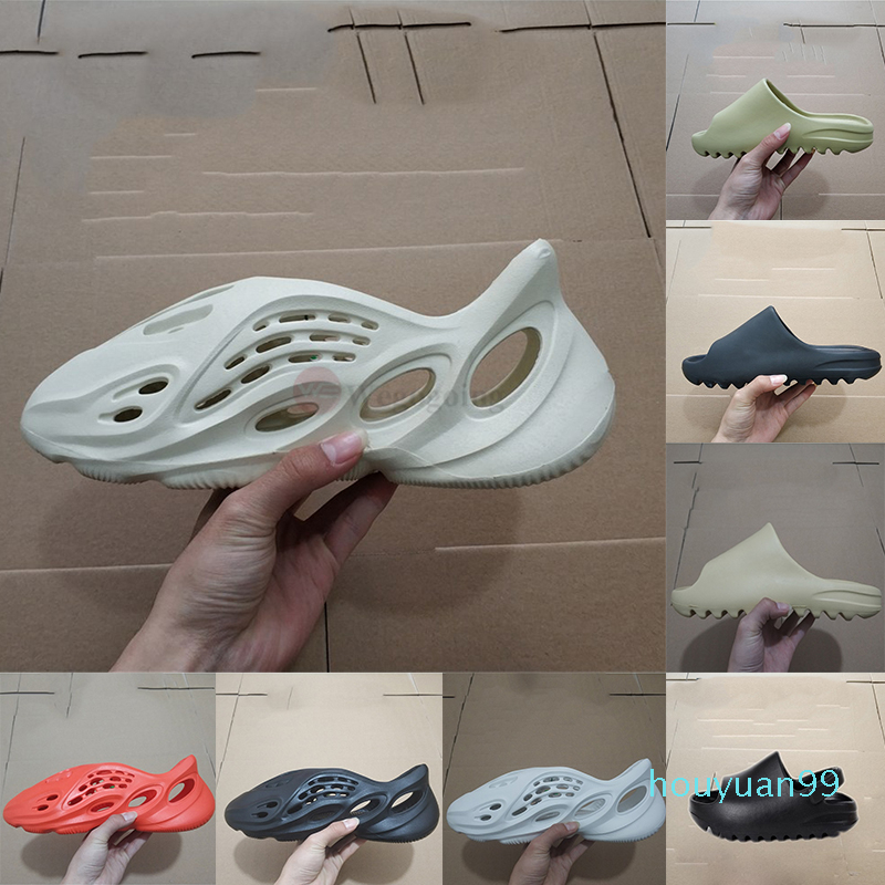 

2021 Women Fashion Designers Flat Slides Flip Flops Foam Runner Slippers Men Sandal Black Resin Kids Children Beach Slipper Loafers 2021, Foam runner-sand