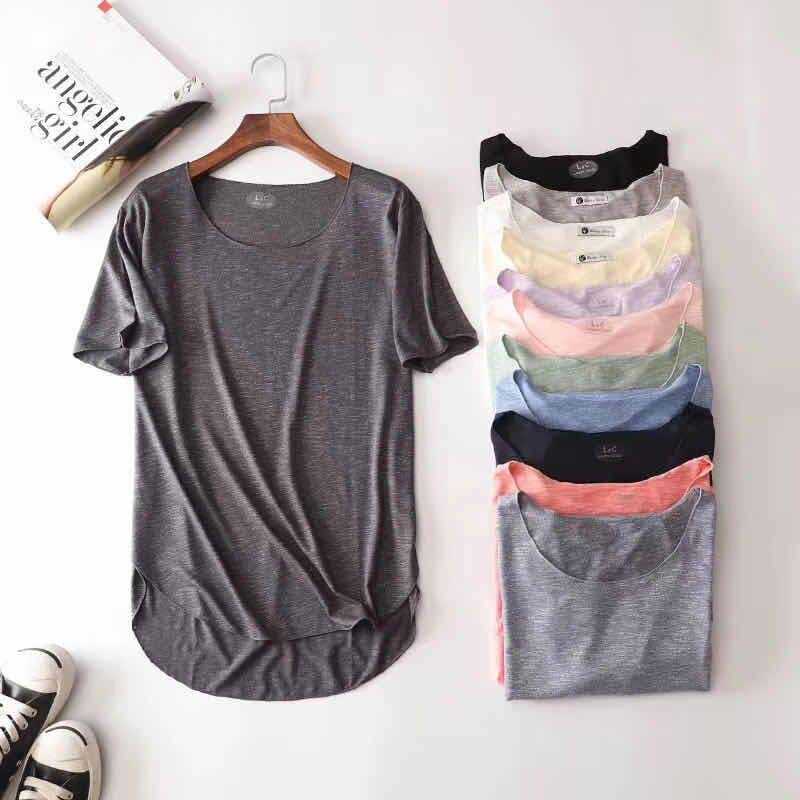 

Softe Seamless Women T-shirts Fashion Summer O-neck Short Sleeve Loose Asymmetric Female Tees W821 210526, Color 7