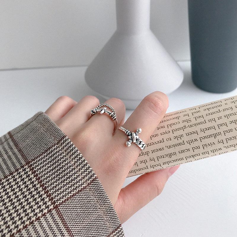 

Cluster Rings Silvology 925 Sterling Silver Cross Chain Vintage Asymmetry Creative Texture Open For Women Fashionable Jewelry Gift, Golden;silver