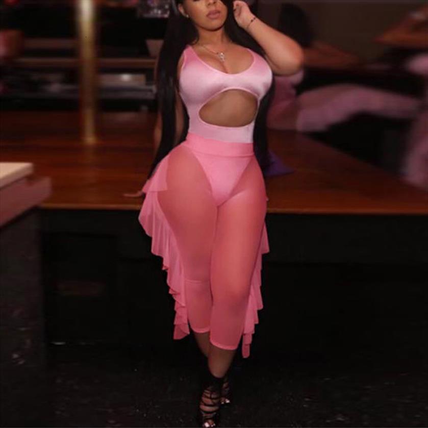 

trousers mesh ruffles casual womens pants elastic high waist knee length summer see trough female, Black;white