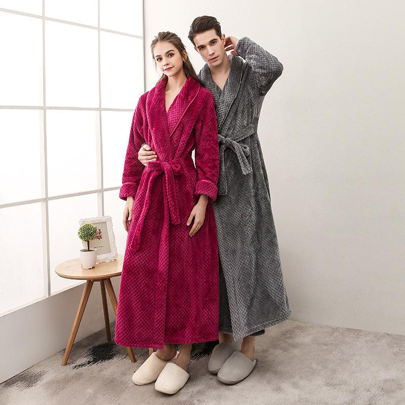 

Women's Sleepwear Autumn Winter Terry Robe For Lover Thick Warm Flannel White Fluffy Towel Couple Long Bathrobe Slim Women Dressing Gown, Men white