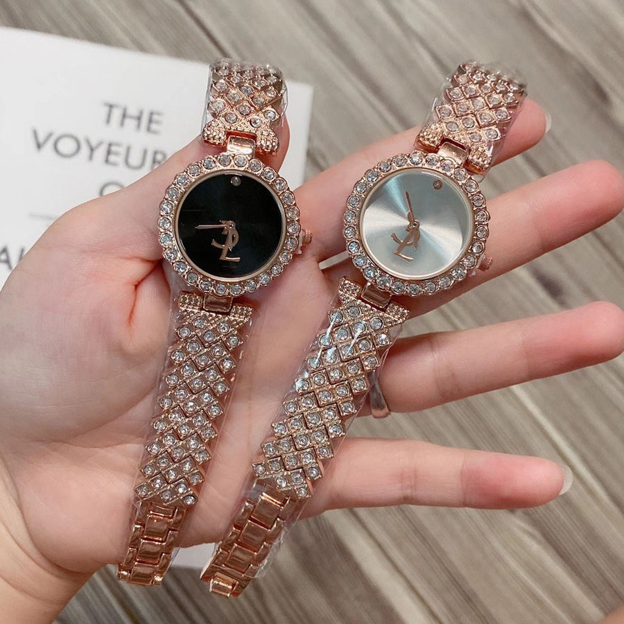 

Fashion Brand Watches for Women Gril crystal Big letters style steel band Quartz wrist Watch YS01, Slivery;brown