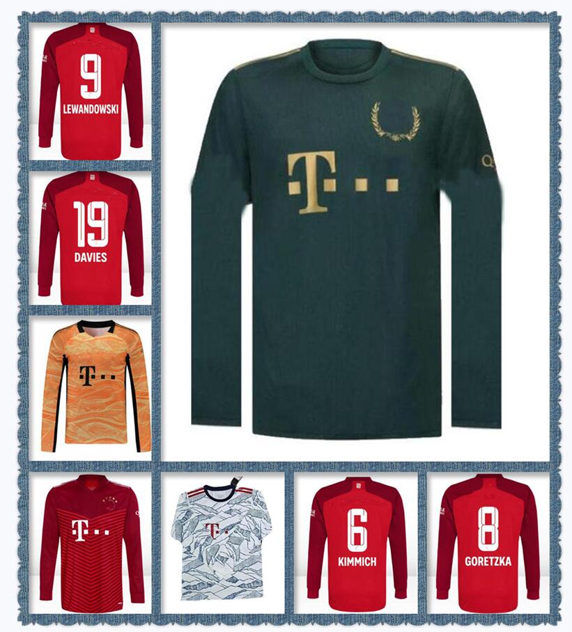 

long sleeve full Mens Kit 21 22 soccer jerseys LEWANDOWSKI SANE GORETZKA bAyerN MULLER DAVIES adult football shirt muNich 2021 2022 away third home, 21/22 kids size