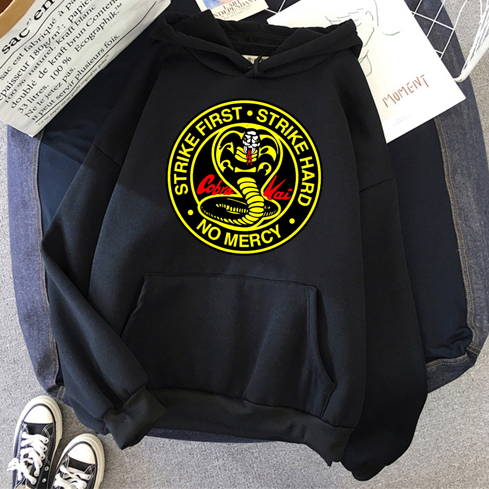 

hoody cobra kai printing new autumn warm men hooded hoodies oversized harajuku men sweatshirt street fashion punk male pullover, Black