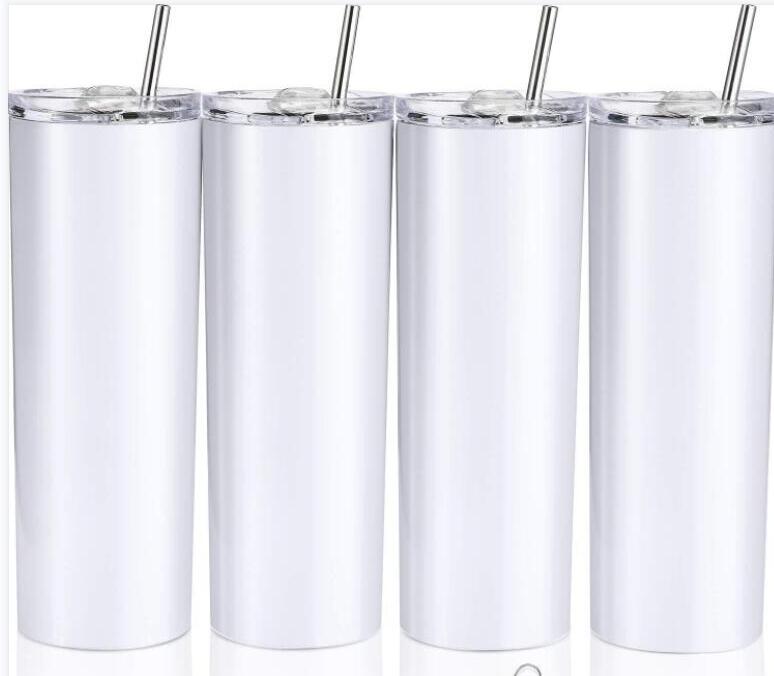 

STRAIGHT US Stock 20oz Sublimation Skinny STRAIGHT Tumblers With Straw Stainless Steel Water Bottles Double Insulated Cups Mugs Fast Shippi, White