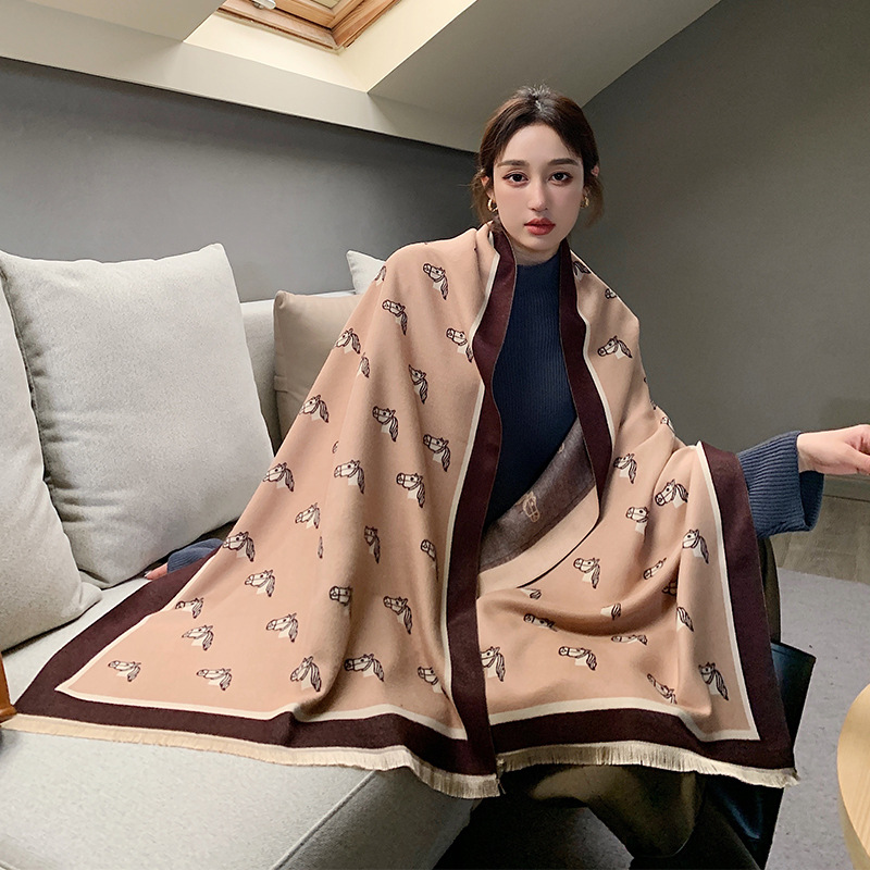 

Autumn and Winter European American New Warm Scarf Womens Dual-Use Thickened Double-Sided Cashmere-like Shawl Outer Match Student All-Ma