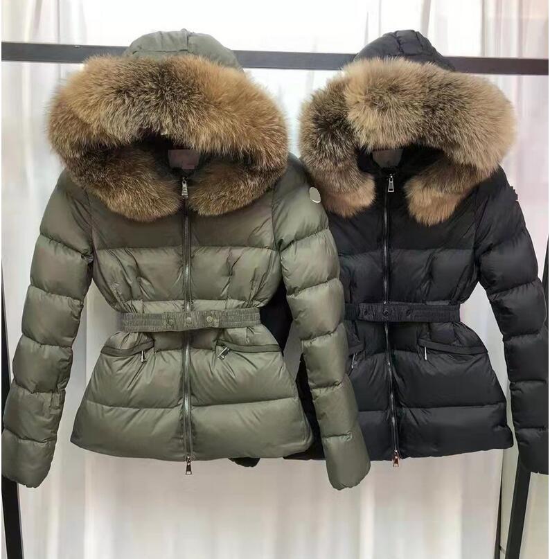 

Down Parkas women's short 2021 winter new fashion big fur collar Parkas waist slimming thick white duck down jacket, Black