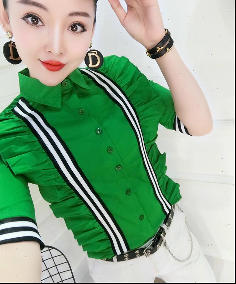 

fashion half sleeve ruffles work womens shirt wear cotton femme, White