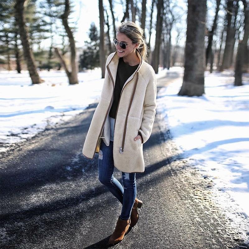 

Women' Sweaters Autumn Winter Women Cardigans Coat Fashion Thick Warm Zipper Turtleneck Sweater Casual Long Sleeve Loose Coats, Beige