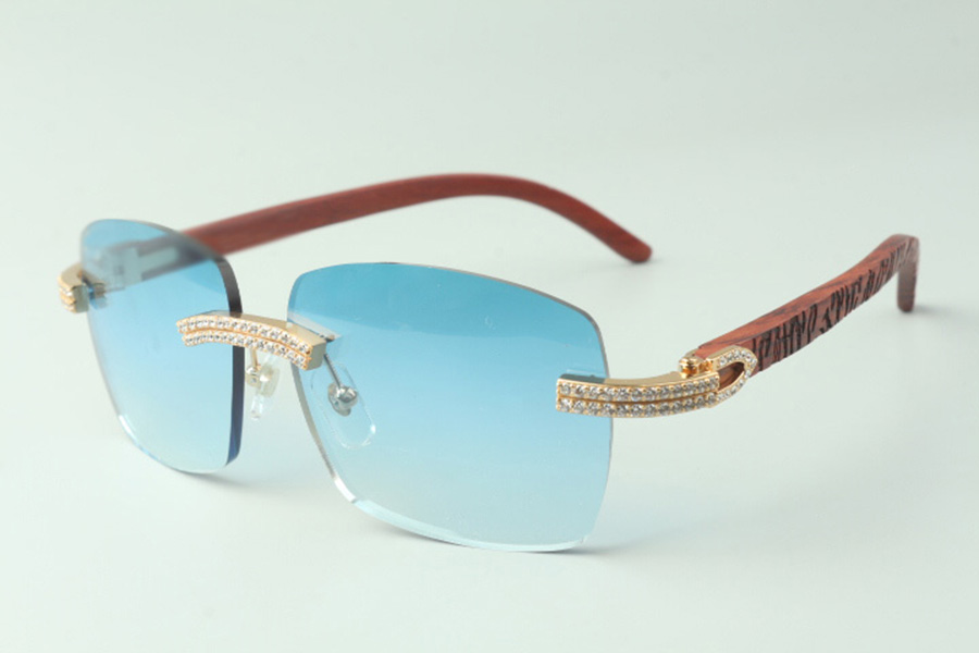 

Direct sales double row diamond sunglasses 3524025 with tiger wooden temples designer glasses, size: 18-135 mm