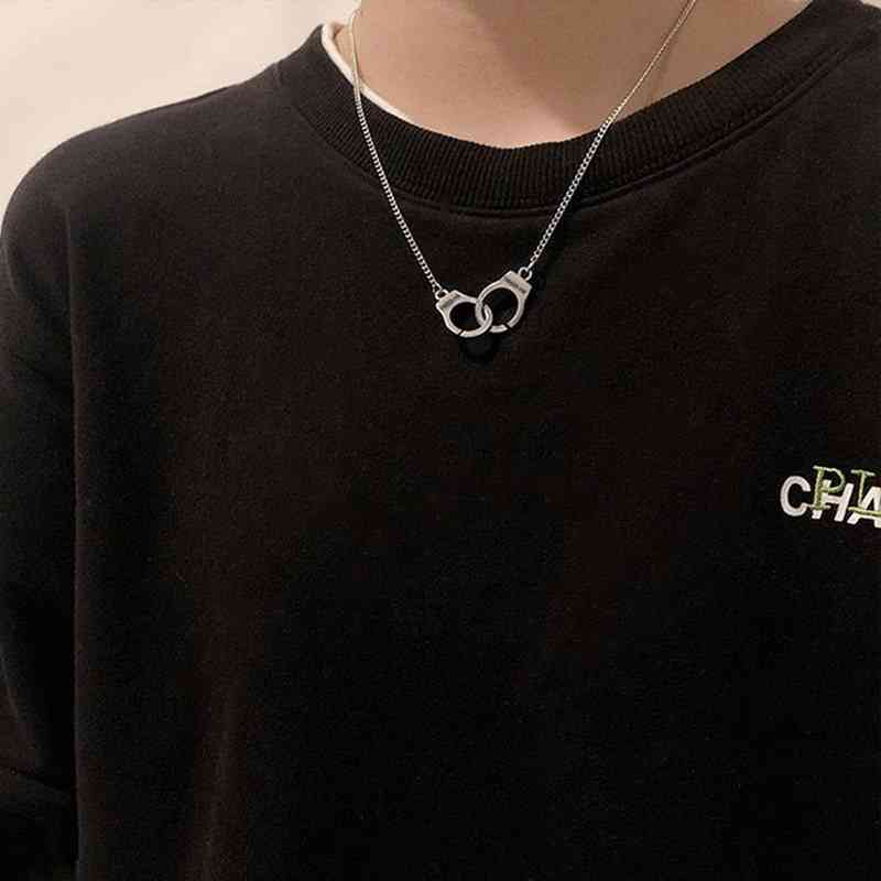 

Necklace Punk Style Handcuff for Women Men Fashion Jewelry Lover's Collares Freedom Choker Valentine's Day Couple Gifts, Silver
