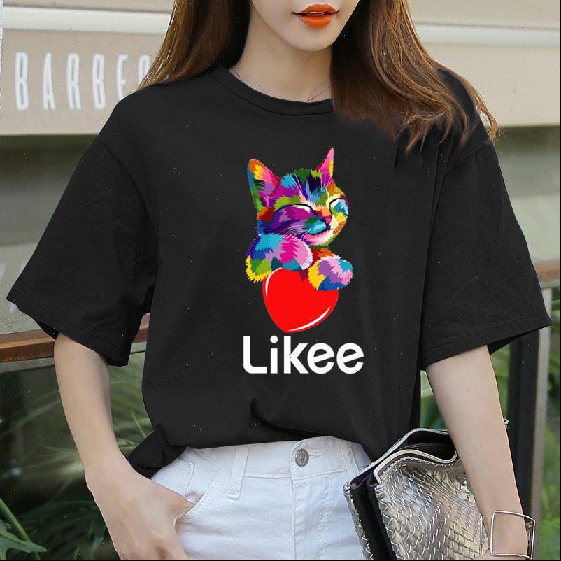 

likee app heart cat cool womens fun tee rainbow women funny clothes, White