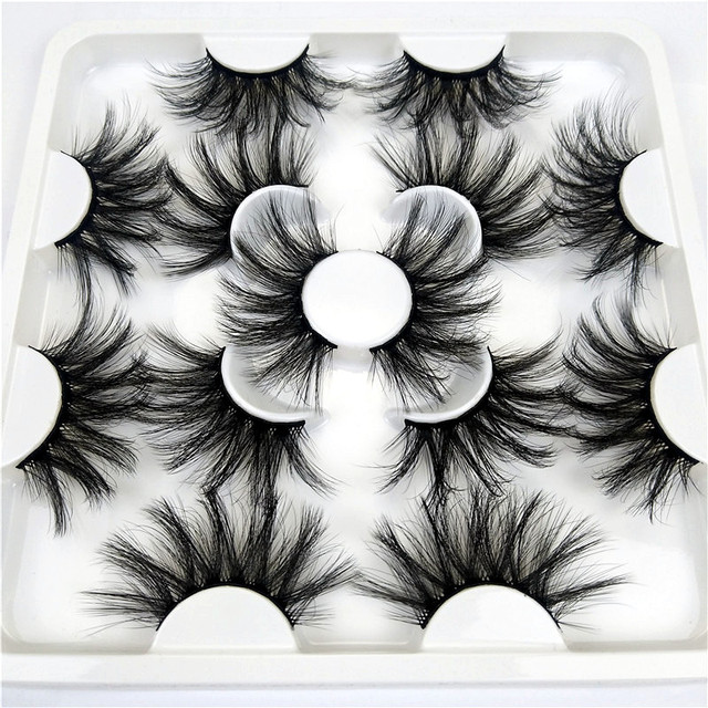 

100% handmade wholesale 7 Pairs faux mink eyelashes 25mm lash fluffy messy 3d lashes make up tools