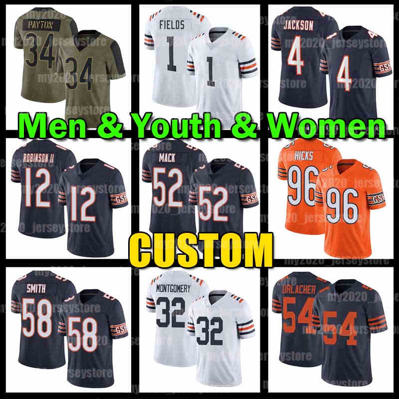 

Justin Fields Jersey Khalil Mack Walter Payton Eddie Jackson Bear David Montgomery Darnell Mooney Chicagos Brian Urlacher Roquan Smith Jim McMahon Gale Sayers Kmet, Custom men (x d)