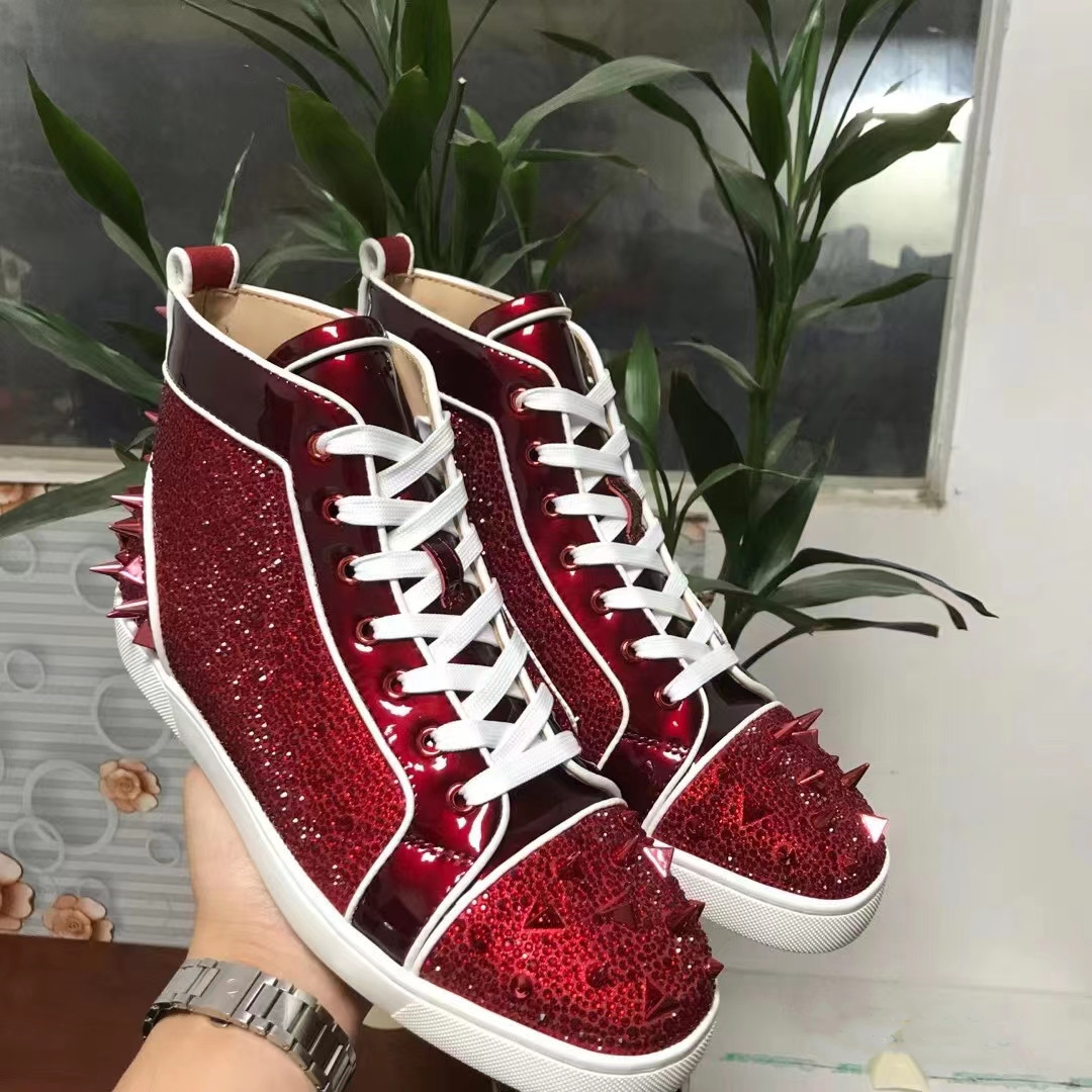 

Brand Real photo Party Dress Women's,Men's Shoes ,Fashion Red Bottom Sneakers Pik No Limit RARE Studes +Rhinestone crystal High/Lo, Black