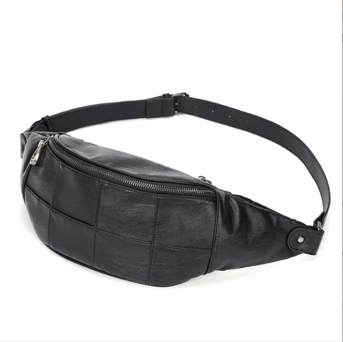

men handbag outdoor sports fitness leisure shoulder bags simple stitching leather cycling bag multi-functional check pattern mens shoulders handbags, Black