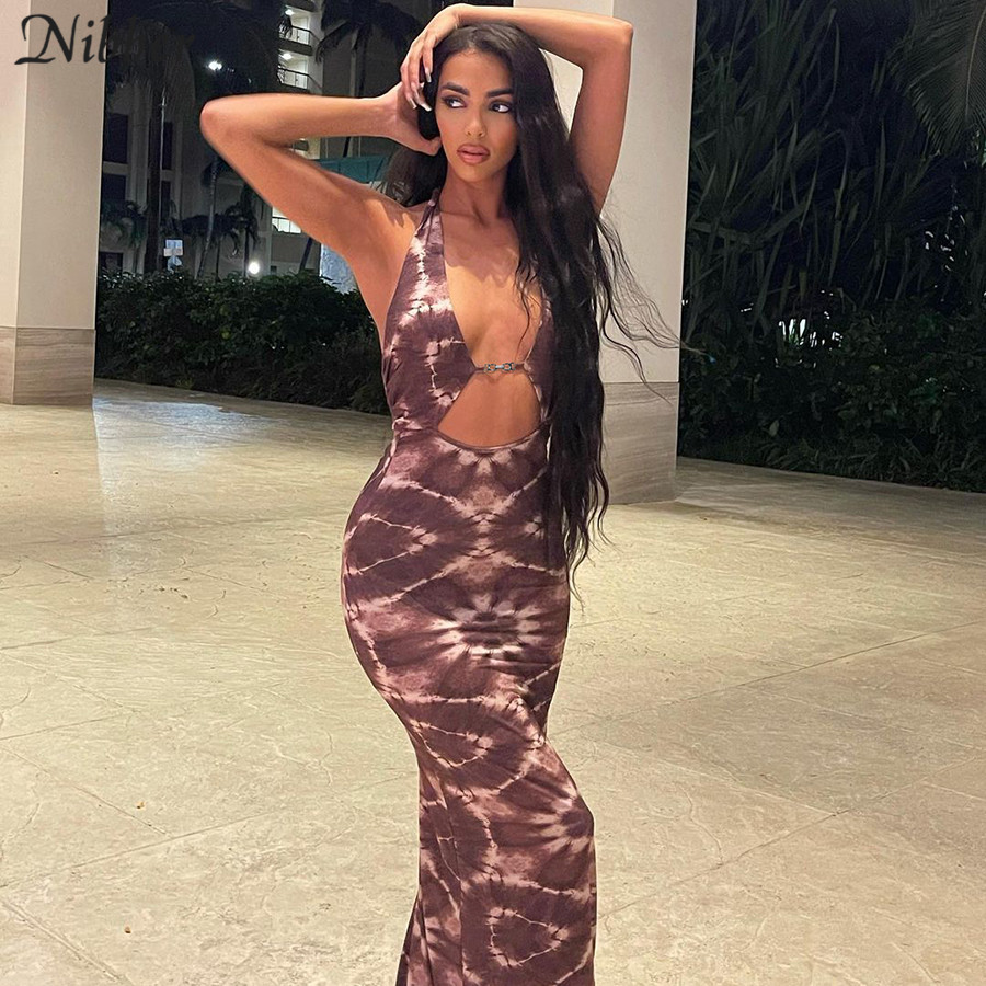 

Nibber Serpentine Sexy Sling Halter Womens Dresses Backless Skinny Hollow Outfit Sleeveless Female Long Dresses Elegant Clubwear, Purple